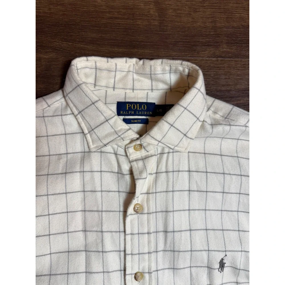 Polo Ralph Lauren Slim Fit Windowpane Check Flannel Button Up Shirt Mens Large